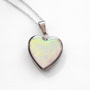 NWT Iridescent Opalite Stainless Steel Locket Necklace